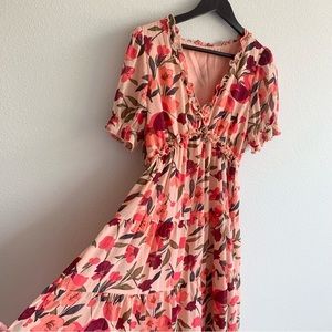 Women's Casual Boho Floral Printed Deep V Neck Dress